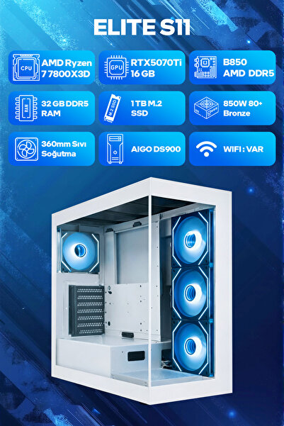 Game Garaj Elite S11 AMD Ryzen 7 7800X3D 32GB RAM 1TB SSD RTX5070Ti 360mm Sıv...