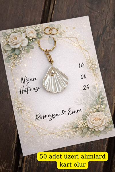 Emtory Home Kişiye Özel Nişan Hatırası İstiridyeli Anahtarlık Kartlı 10x15 cm...