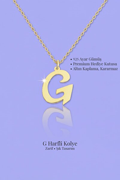 Jewelmim G Harfli Gümüş Kolye 18 Ayar Sarı Altın Kaplama Baş Harf Kararmaz 92...