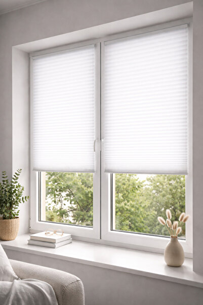 yiteks plise perde Katlanabilir Cam Balkon Plise Perde BEYAZ (İsteğe Bağlı Vi...