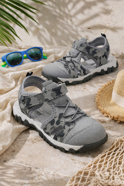 ORELİON Pantofi sport cu velcro gri pentru băieți, vară sandale respirabil țe...