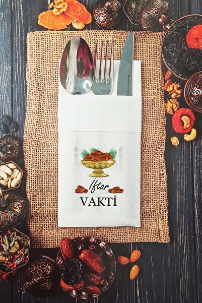 PEKSHOP Fabric Textured Iftar Time Ramadan Napkin Pocketed Napkin 6 Pieces