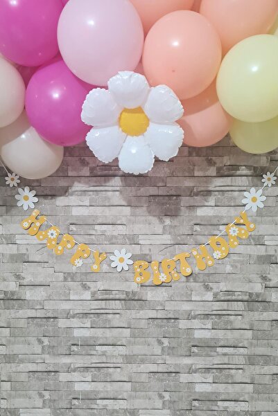 PEKSHOP Happy Birthday Papatya Tema Banner Papatya Konsept Duvar Süsü