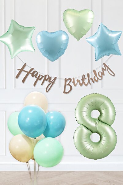 PEKSHOP Ρετρό Μπλε Πράσινα Χρώματα Σετ για πάρτι γενεθλίων Ρετρό Πράσινο Μπαλ...