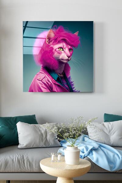Hinora Pictură pe sticlă cu portret de pisică, pictură decorativă pe sticlă