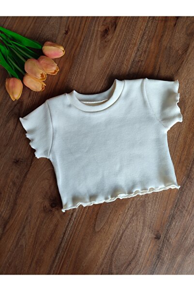 Babyelisco Krem rengi fitilli çocuk CROP kısa kollu
