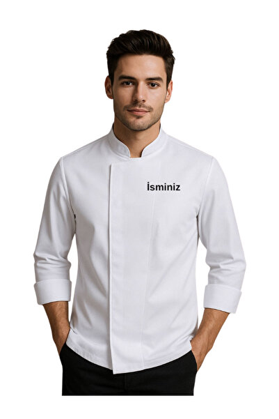 özgün üniforma سترة طهاة أصلية للرجال باللون الأبيض قصة ضيقة سترة طهاة احترافية