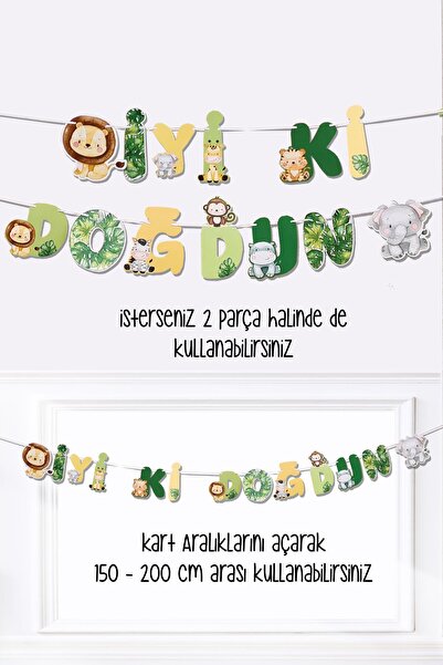 PEKSHOP Safari Tema Doğum Günü İyi Ki Doğdun Banner Kalın Kart Uzun Banner