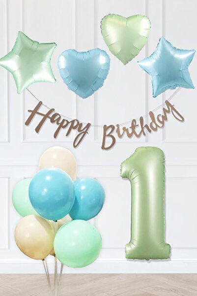 PEKSHOP Ρετρό Μπλε Πράσινα Χρώματα Σετ για πάρτι γενεθλίων Ρετρό Πράσινο Μπαλ...