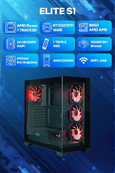 Game Garaj Elite S1 AMD Ryzen 7 7800X3D 32GB RAM 1TB SSD RTX5070Ti 240mm Sıvı...