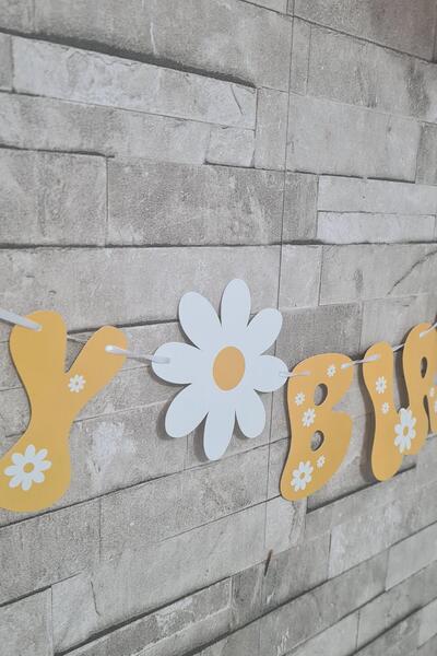 PEKSHOP Happy Birthday Papatya Tema Banner Papatya Konsept Duvar Süsü