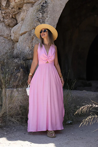 bytugcekaya Ροζ φόρεμα με λεπτομέρεια με κορδόνια