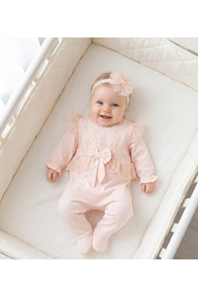 Miniday Baby Baby Girl Mevlütlük Jumpsuit with Bandana and Lace Tk1043