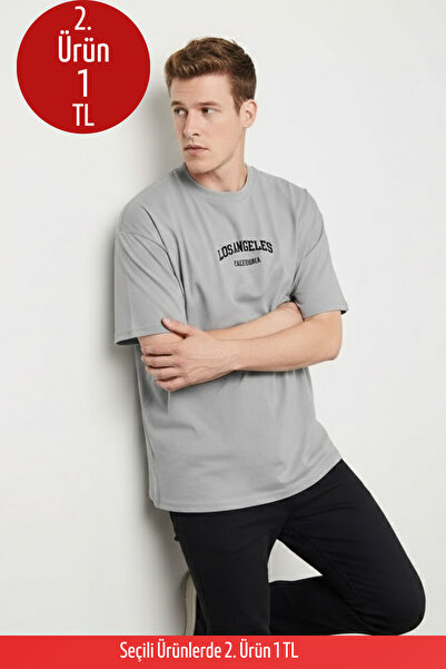 COMBİNE MİCHAİL Ανδρικό μπλουζάκι Los Angeles Summer με τύπωμα σε γκρι χρώμα