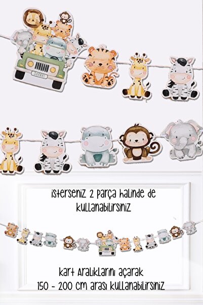 PEKSHOP Safari Tema Doğum Günü Safari Hayvanlar Banner Kalın Kart Uzun Banner