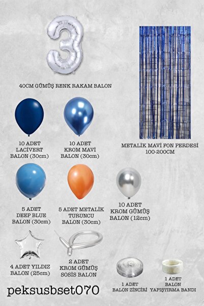 PEKSHOP Uzay Konsept Doğum Günü Yaş Balonlu Fon Perdeli Balon Zinciri Seti Uzay Gezegen Balon Zinciri