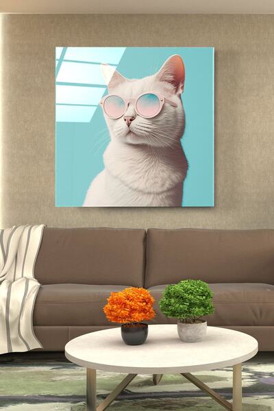 Hinora Cat Portrait Glass Painting, Decorative Glass Painting