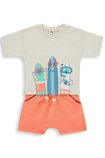 Civil Baby Sörf Tahtası Baskılı 6-18 Ay Takım - Bej 9-12 Ay