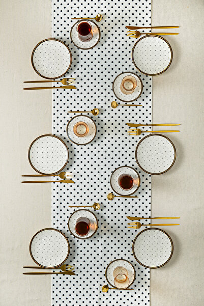 clasavm 18 Parça Dotty Pasta Takımı| 6 Adet Çay Bardağı Puantiyeli 6 Adet Çay...