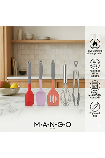 Mango Home 5'li Silikon Spatula Mutfak Seti – Isıya Dayanıklı Yanmaz Yapışmaz
