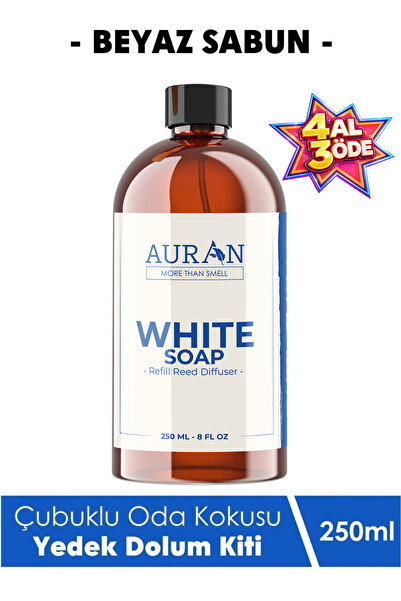 AURAN Beyaz Sabun Çubuklu Oda ve Ortam Kokusu Yedek Dolum Kiti Yedek Şişe Whi...