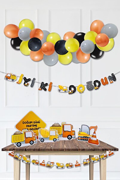 PEKSHOP İnşaat Temalı Doğum Günü Parti Seti Ayaklı Masa Üstü Maket Bannerlı P...