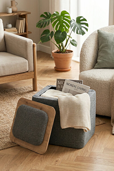 Zem Jarvis Bohem Sandıklı Orta Sehpa Puf, Gri