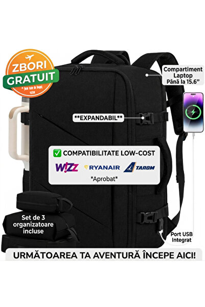 QuTek Rucsac de calatorie 30L, bagaj de cabina avion, tip troller, compatibil...