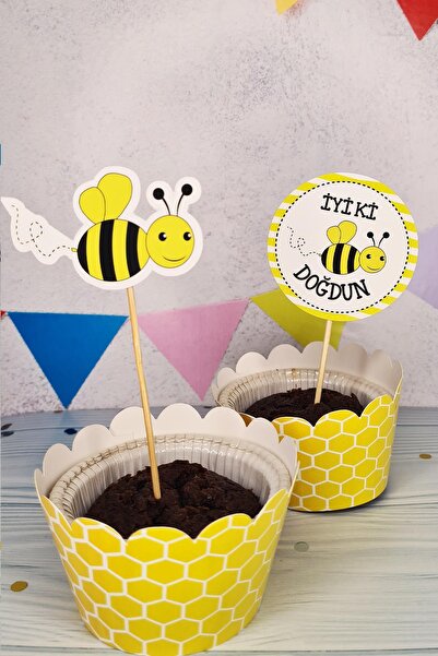 PEKSHOP Arı Konsept Kürdan Süsleri Cupcake Süsleri Lüks Büyük Boy 10lu Paket
