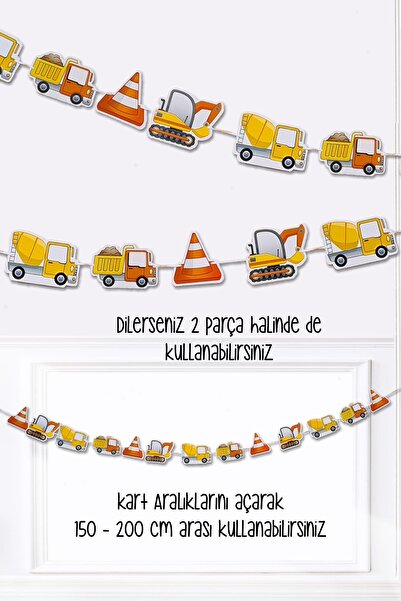 PEKSHOP İnşaat Tema Doğum Günü İnşaat Araçları Banner Kalın Kart Uzun Banner