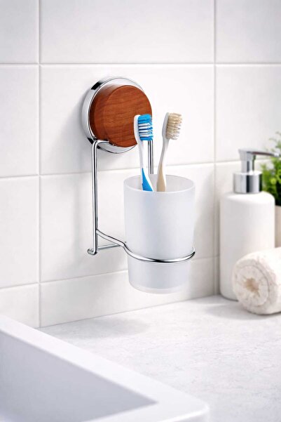 Okyanus Home Ξύλινη βάση οδοντόβουρτσας Magic Fix Magic Sticky Chrome