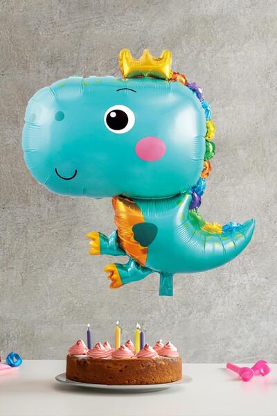 PEKSHOP Tatlı Dinozor Folyo Balon MAVİ Renkli Doğum Günü Süsleri Dinazor Balon