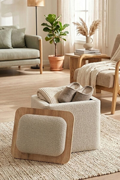 Zem Jarvis Bohem Sandıklı Orta Sehpa Puf, Sütlü Kahve