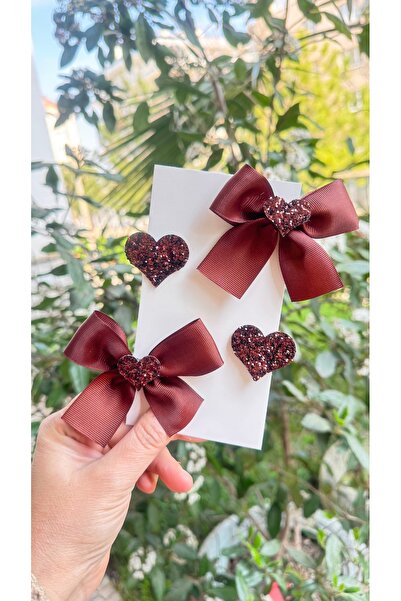 Toka Perisi Σετ μεταλλικών κλιπ-φιόγκων με κορδέλα σε έντονο καφέ χρώμα με γκ...