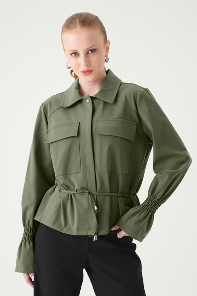 Rays Khaki Elastic Sleeve Buttoned Jacket 251856