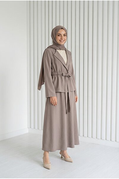 BENAHOLL Σετ Φούστας με Διπλό Κουμπί και Στενή Μέση Sırma-GS699 Stone