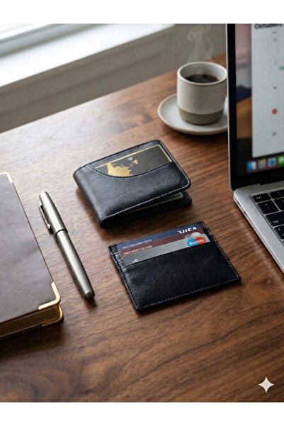 Zaman Kutusu Men's Black Vegan Leather Wallet with Coin Compartment and Card ...