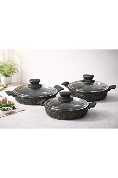 LAVONNI Nirvana 6 Piece Cast Iron Sahan Set with Black Glass Cover - 18/20/22...