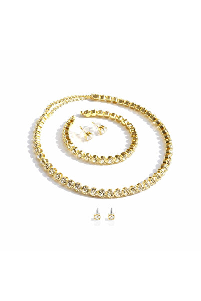 Pursehuit Set colier, brățară și cercei tenis, auriu, cu pietre, Dave C15