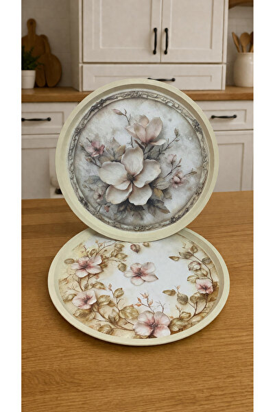 Zucci Home English Vintage 2-Piece Coffee and Tea Serving Tray Magnolia Bloom...