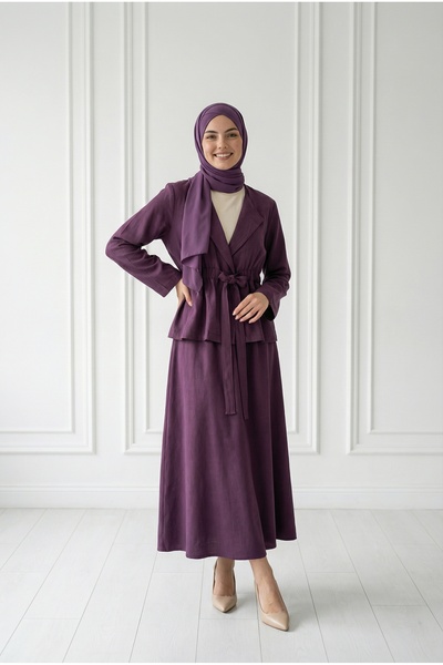 BENAHOLL Σετ Φούστας με Διπλά Κουμπιά και Στενή Μέση - GS699 Δαμασκηνί