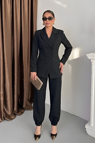 spirituel Women's Blazer Jacket Trousers Two-Piece Set with Draped Waist and ...