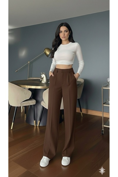 ECEYLÜL MODA حذاء سكوبا كريب بني اللون مطوي من الأمام PAL (سعر الإطلاق لمدة ب...