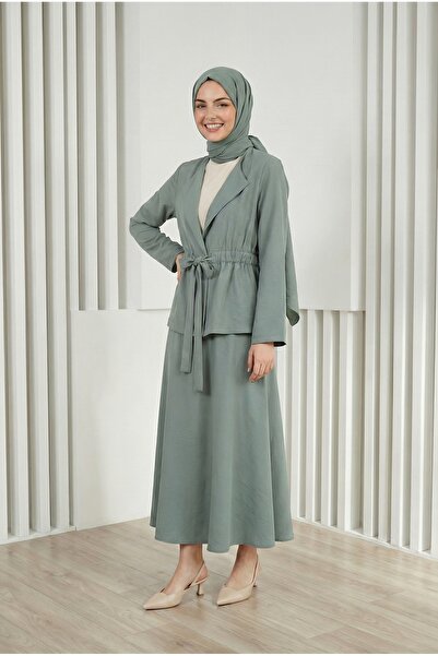 BENAHOLL Σετ Φούστας με Διπλά Κουμπιά και Στενή Μέση - GS699 Νεροπράσινο