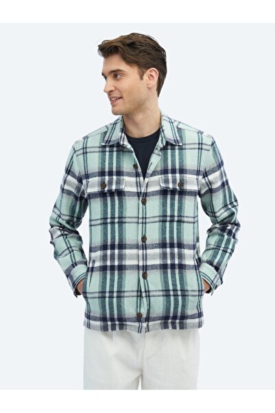 Kip М'ятно-кольорова картата вовняна суміш Regular Fit Overshirt