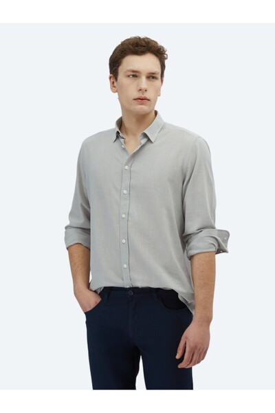 Kip Світло-сіра пряма крій Regular Fit Тканина Casual 100% бавовна Сорочка