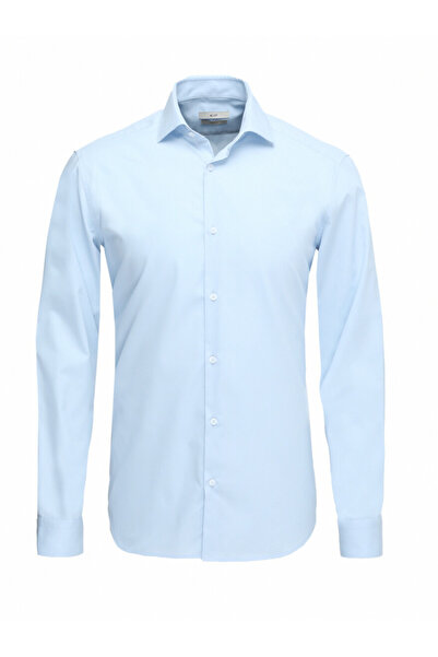 Kip قميص أزرق منسوج بقصة عادية من مزيج القطن الكلاسيكي