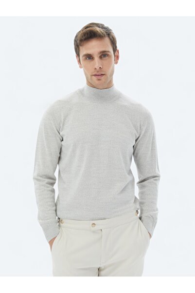 Kip Ανοιχτό γκρι μισό πουλόβερ με πλεκτό ύφασμα από μίγμα μαλλιού