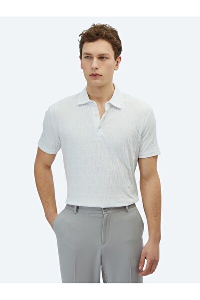 Kip Tricou alb cu gât polo cu model 100% bumbac