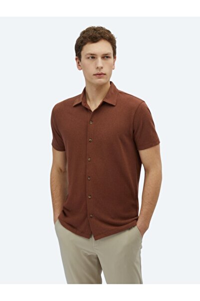 Kip Brown Plain Regular Fit Casual Cotton Blended Shirt